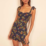 Flytonn-BACK TO SCHOOL OUTFIT Summer Dresses For Women 2025 Sleeveless Sweetheart Neck Tie Strap Mini Dress Ruffle Hem Floral Beach Dress Vacation Sundress