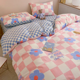 Flytonn-2025 Spring Bedding Set Kawaii Cherry Duvet Cover Set Pillowcase Flat Sheet Floral Boys Girls Twin Full Size Soft Bedding Kit Korean Ins Style Home Use