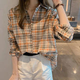 Flytonn-cute winter outfits casual winter outfits christmas outfit party look inspos Long Sleeve Plaid Style Thin Summer Blouse Shirt