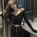 Flytonn-cute winter outfits casual winter outfits christmas outfit party look inspos Long Sleeve Slash Neck Sexy Slim Shirt