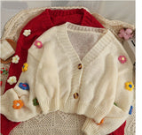 Flytonn-cute winter outfits casual winter outfits christmas outfit party look inspos 3D Flower Cropped Cardigan Sweater