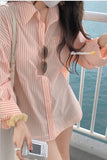 Flytonn-cute winter outfits casual winter outfits christmas outfit party look inspos Long Sleeve Cute Light Colors Striped Blouse Shirt