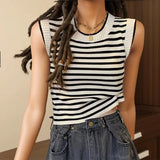 Flytonn-cute winter outfits casual winter outfits christmas outfit party look inspos O-Neck Striped Sleeveless Knitted Tank Top