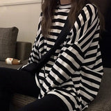 Flytonn-cute winter outfits casual winter outfits christmas outfit party look inspos Long Sleeve Loose Black Striped Shirt