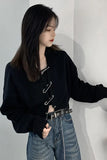 Flytonn-cute winter outfits casual winter outfits christmas outfit party look inspos Long Sleeve Big Pin Buckle Cardigan Sweater