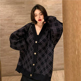 Flytonn-cute winter outfits casual winter outfits christmas outfit party look inspos Loose Argyle Aesthetic Knitted Cardigan Sweater