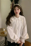 Flytonn-cute winter outfits casual winter outfits christmas outfit party look inspos Long Sleeve Doll Collar Wrinkled Blouse Shirt