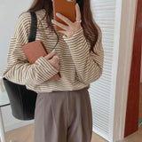 Flytonn-cute winter outfits casual winter outfits christmas outfit party look inspos Long Sleeve Coffee Colors Striped Loose Shirt