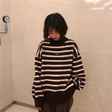 Flytonn-cute winter outfits casual winter outfits christmas outfit party look inspos Turtleneck Striped Loose Sweater