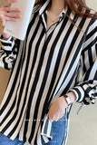 Flytonn-cute winter outfits casual winter outfits christmas outfit party look inspos Long Sleeve Black White Striped Blouse Shirt