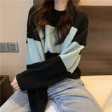 Flytonn-cute winter outfits casual winter outfits christmas outfit party look inspos Loose Casual Patchwork Cropped Sweater