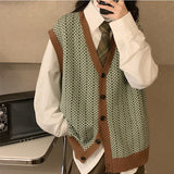 Flytonn-cute winter outfits casual winter outfits christmas outfit party look inspos Classic Argyle Pattern Knitted Vest Sweater