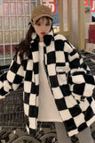 Flytonn-cute winter outfits casual winter outfits christmas outfit party look inspos Loose Padded Checkered Plaid Fur Jacket