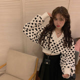 Flytonn-cute winter outfits casual winter outfits christmas outfit party look inspos V-Neck Heart Pattern Cropped Sweater