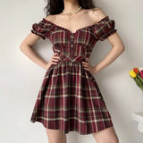 FLYTONN-spring summer dress Vacation photography outfits Zandria Plaid Bustier Dress ~