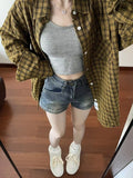 Flytonn-cute winter outfits casual winter outfits christmas outfit party look inspos Retro Skinny Stretch Denim Shorts