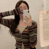 Flytonn-cute winter outfits casual winter outfits christmas outfit party look inspos Long Sleeve V-Neck Striped Slim Sweater