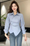 Flytonn-cute winter outfits casual winter outfits christmas outfit party look inspos Long Sleeve Button Up Office Striped Blouse Shirt