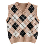 Flytonn-cute winter outfits casual winter outfits christmas outfit party look inspos Diamond Pattern Classic Knitted Vest Sweater