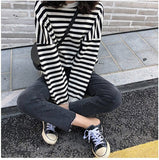 Flytonn-cute winter outfits casual winter outfits christmas outfit party look inspos Long Sleeve Retro Striped O-Neck Shirt