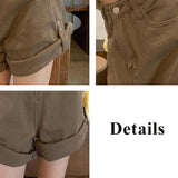 Flytonn-cute winter outfits casual winter outfits christmas outfit party look inspos Vintage Solid Crimping Brown Shorts Jeans