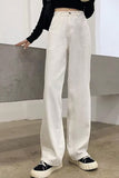 Flytonn-cute winter outfits casual winter outfits christmas outfit party look inspos High Waist Casual  White Jeans Pants