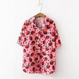 Flytonn-cute winter outfits casual winter outfits christmas outfit party look inspos Strawberry Printed Short Sleeve Blouse Shirt