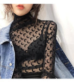 Flytonn-cute winter outfits casual winter outfits christmas outfit party look inspos Sexy Long Sleeve Moon Pattern See Through Turtleneck Shirt