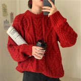 Flytonn-cute winter outfits casual winter outfits christmas outfit party look inspos Long Sleeve O-Neck Knitted Warm Sweater