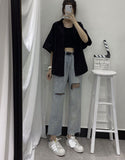 Flytonn-cute winter outfits casual winter outfits christmas outfit party look inspos Loose Short Sleeve Solid Blouse Shirt