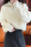 Flytonn-cute winter outfits casual winter outfits christmas outfit party look inspos Turn Down High Collar Zipper Knitted Sweater