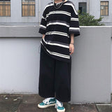 Flytonn-cute winter outfits casual winter outfits christmas outfit party look inspos Loose Oversize Striped Short Sleeve Shirt