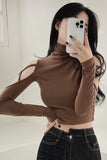 Flytonn-cute winter outfits casual winter outfits christmas outfit party look inspos Long Sleeve Sexy Hollow Out Turtleneck Shirt