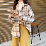 Flytonn-cute winter outfits casual winter outfits christmas outfit party look inspos Loose Long Sleeve Button Plaid Blouse Shirt