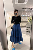 Flytonn-cute winter outfits casual winter outfits christmas outfit party look inspos High Waist Ruffles A-Line Long Denim Skirt