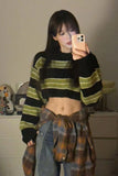 Flytonn-cute winter outfits casual winter outfits christmas outfit party look inspos Casual Loose Striped Cropped Sweater