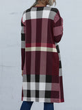 Flytonn-Winter Outfits Christmas Thanksgiving Gift New Year's Eve Outwear Long Sleeves Loose Plaid Collarless Outerwear