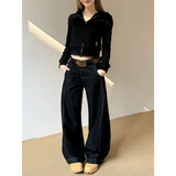 Flytonn-Black Jeans Women Vintage Personality High Waisted Straight Trouser Streetwear Casual Loose Girl Wide Leg Classic Denim Pants