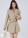 Flytonn-y2k outfits Khaki Premium Waist Slimming Suit Dresses for Women Spring New Korean Fashion Casual Commuting Formal Versatile Short Dress