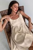 Flytonn-nye outfits Cute Tiered Ruffle Empire Waist Linen Mini Summer Sundress - Khaki