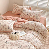 Flytonn-2025 Spring Bedding Set Cute Strawberry Duvet Cover Set Floral Style with Flat Sheet Pillowcase No filler Queen Double Girls Boys Home Decor Bed Linens