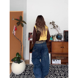 Flytonn-2024 Autumn Women's Casual Solid Harajuku Jeans Y2K Wide Leg Baggy Punk Denim Trouser Vintage Aesthetic Emo Loose Washed Pants