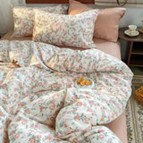 Flytonn-2025 Spring Bedding Set Ins Pink Flowers Bedding Set Fashion Flat Sheet Duvet Cover No Filling Pillowcase Twin Full Queen Nordic Boy Girl Bed Linen