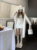 Flytonn-y2k outfits Sexy Two Piece Set Women Outfits Winter Sweet Plush Fleece Slim Wrap Hip Strapless Dress+Mink Fleece Cardigan Coat for Women