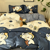 Flytonn-2025 Spring Bedding Set Cute Rabbit Bedding Set Flat Sheet Duvet Cover Pillowcases Single Double Queen Size Bed Linen Boys Girls Home Textile