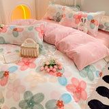 Flytonn-2025 Spring Bedding Set Flowers Rabbit Bedding Set Ins No Filler Single Queen Size Duvet Cover Flat Sheet Pillowcase Girls Boys New Comforter Duvet