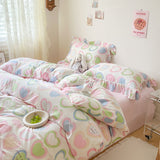 Flytonn-2025 Spring Bedding Set Cute Floral Duvet Cover Set Ins Korean Style with Flat Sheet Pillowcase No filler Washed Cotton Queen Double Home Bed Linens