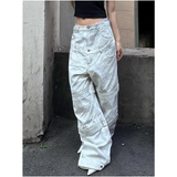 Flytonn-Beige High Waist Women Jeans Hip-hop Spliced Fashion Vintage Streetwear Y2K Wide Leg Jean 2024 Female Trouser Baggy Denim Pants