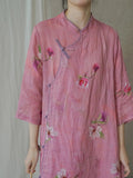 FLYTONN- Women Summer Artsy Flower Ramie Robe Dress HH035