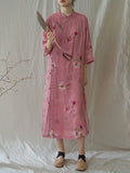 FLYTONN- Women Summer Artsy Flower Ramie Robe Dress HH035